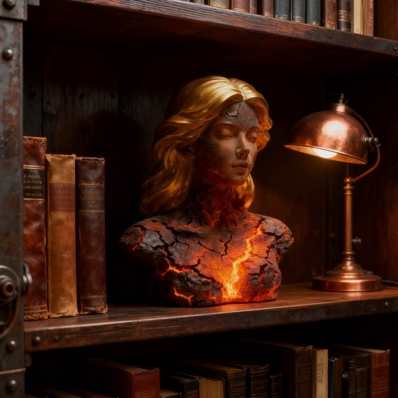 Cracked Blazing Maiden Figurine Statue Light, 20cm Flame Girl Bust Statue Lamp LED Shattered Effect, 3D Cracked Women Lamp, Resin Sculpture Art Desktop Ornament for Home Office Decoration