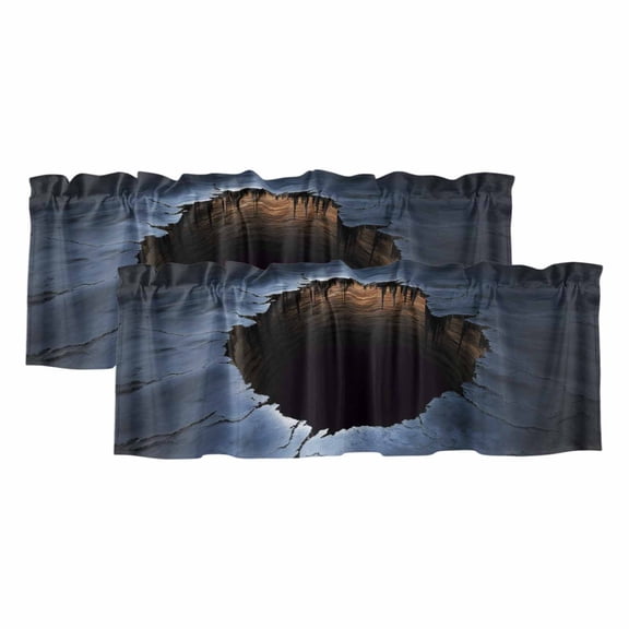 Cracked Earth 2 Panels Kitchen Valance, Abyss Hole Dramatic Rock Texture Sunset Horizon Curtains Valances for Small Windows Rod Pocket Window Treatments for Living Room Bedroom 54"W x 18"L