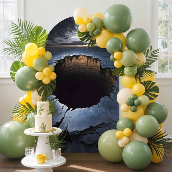 Cracked Earth Arch Backdrop Cover, 6FT, Abyss Hole Dramatic Rock Texture Sunset Horizon Spandex Arch Covers Double-Sided Backdrop for Wedding Birthday Party Photo Background Decoration