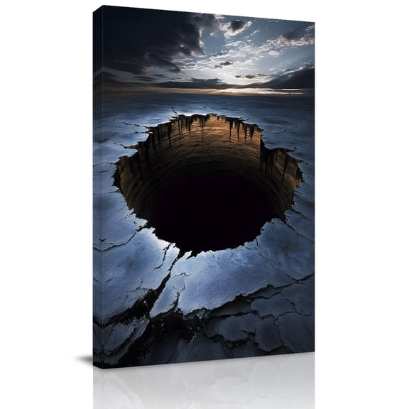 Cracked Earth Canvas Wall Art for Living Room, Abyss Hole Dramatic Rock Texture Sunset Horizon Poster Print Painting for Bedroom Office Home Decoration Wall Pictures Prepare To Hang 8"x12"