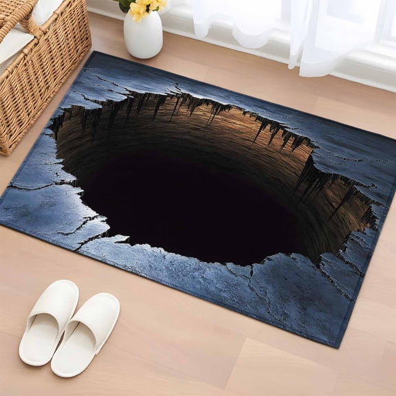 Cracked Earth Entryway Rug 2'x3' Abyss Hole Dramatic Rock Texture Sunset Horizon Small Area Rug Non-Slip Front Door Mat Washable Floor Carpet for Indoor Entrance Kitchen Bathroom
