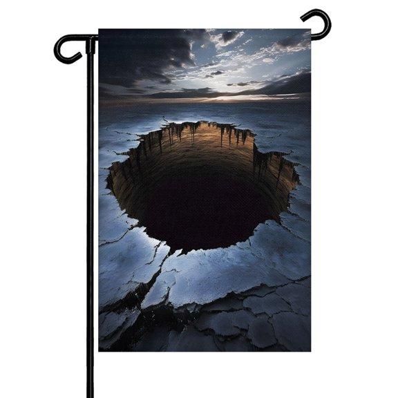 Cracked Earth Garden Flag 12x18 Inch Abyss Hole Dramatic Rock Texture Sunset Horizon Double Sided Small Decorative Garden Flags for Outside, Outdoor Yard Porch Lawn Decoration