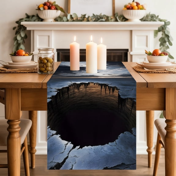 Cracked Earth Table Runner, Abyss Hole Dramatic Rock Texture Sunset Horizon Washable Cotton-linen Table Runners Dining Kitchen Decoration for Everyday Home Wedding Party Decor, 13 x 36 Inch