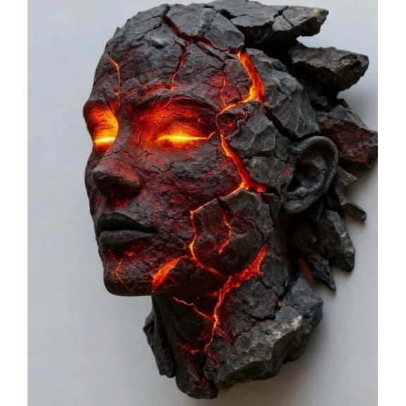 Cracked Effect Face Wall Sculpture, Resin Gothic Wall Hanging with LED Glow, Modern Abstract Dark Art Wall Sconce, Atmospheric Room Decor for Living Room Bedroom Independence Day Art Ornament