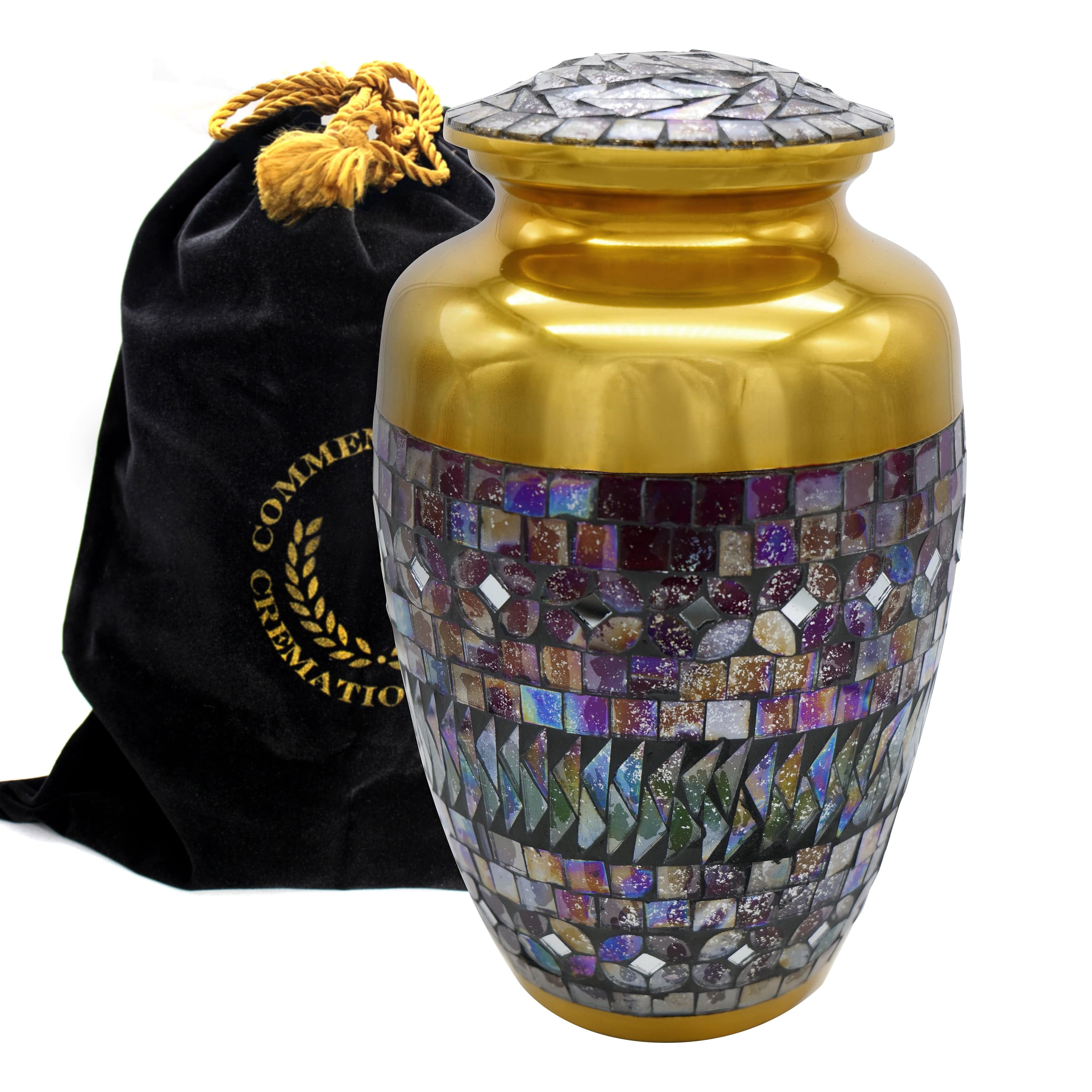Gold Brass Mosaic Glass Individual Cremation Urn