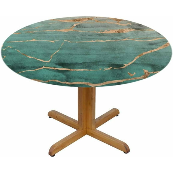 Cracked Marble Round Tablecloth Rose Gold Metallic Foil Jade Green Waterproof Oil-Proof Table Cover Table Cloth for Indoor Dining, Outdoor Picnic Parties, Camping,Fits for Table 40-44"