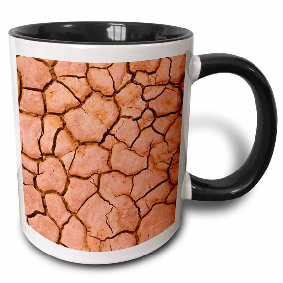 3drose, Cracked Mud Patterns on the Playa, Anza Borrego Desert Sp, California, 11oz Two-tone Black Mug