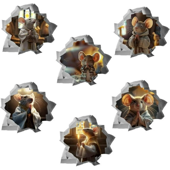 Cracked Praying Mouse Wall Stickers Removable Self Adhesive Wall Decals Waterproof Wallpapers Wall Decoration Home Decor for Living Room Bedroom Bathroom Gifts for People