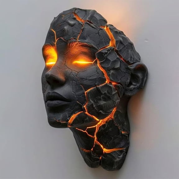 Cracked Soul Wall Light, 3D Resin Human Face Wall Sconce with LED Lava Glow, Realistic Shattered Effect Artistic Night Light for Bedroom Living Room Corridor, Gothic Sci-Fi Home Decor