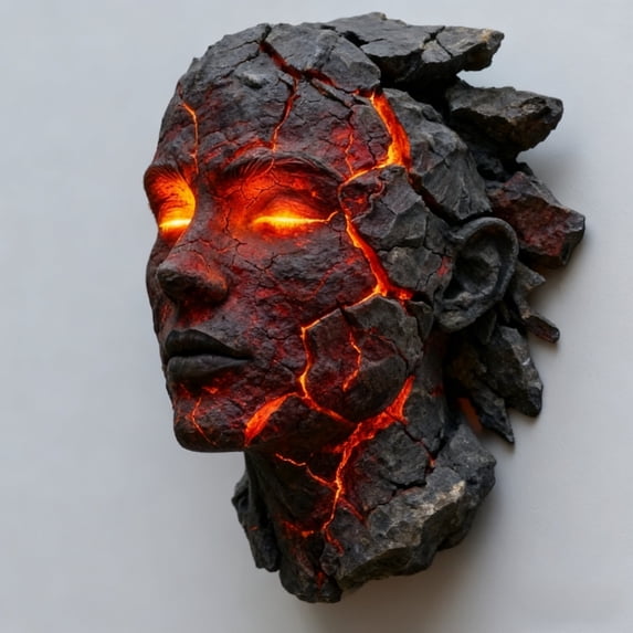 Cracked Soul Wall Light, 3D Resin Human Face Wall Sculpture Sconce with LED Lava Glow, Realistic Shattered Effect Artistic Night Light for Bedroom Living Room Corridor, Gothic Sci-Fi Home Decor