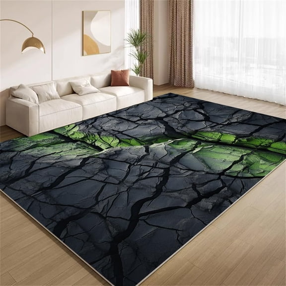 Cracked Stone Area Rugs, Dark Gray Abstract Cracked Stone Carpet, Washable Non Slip Low Pile Soft Rug for Living Room Bedroom Decor Mat 2ftx3ft