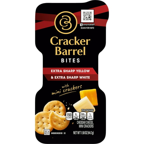 Cracker Barrel Bites with Extra Sharp Yellow & Extra Sharp White Cheddar Cheese with Butter Crackers, 1.58 oz Tray