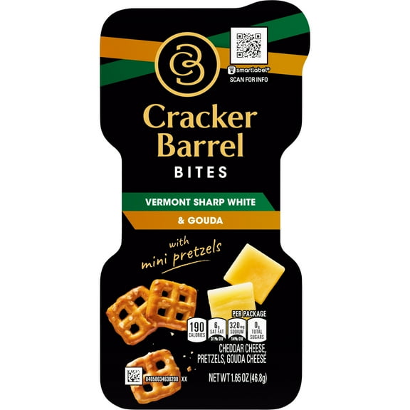 Cracker Barrel Bites with Vermont Sharp White Cheddar & Gouda Cheese with Pretzel Chips, 1.59 oz Tray