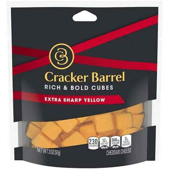 Cracker Barrel Extra Sharp Yellow Cheddar Snacking Cubes, 2 Ounce -- 6 per Case.