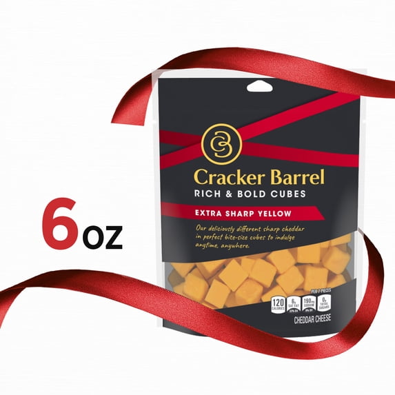 Cracker Barrel Rich & Bold Extra Sharp Yellow Cheddar Cheese Cubes, 6 oz Bag