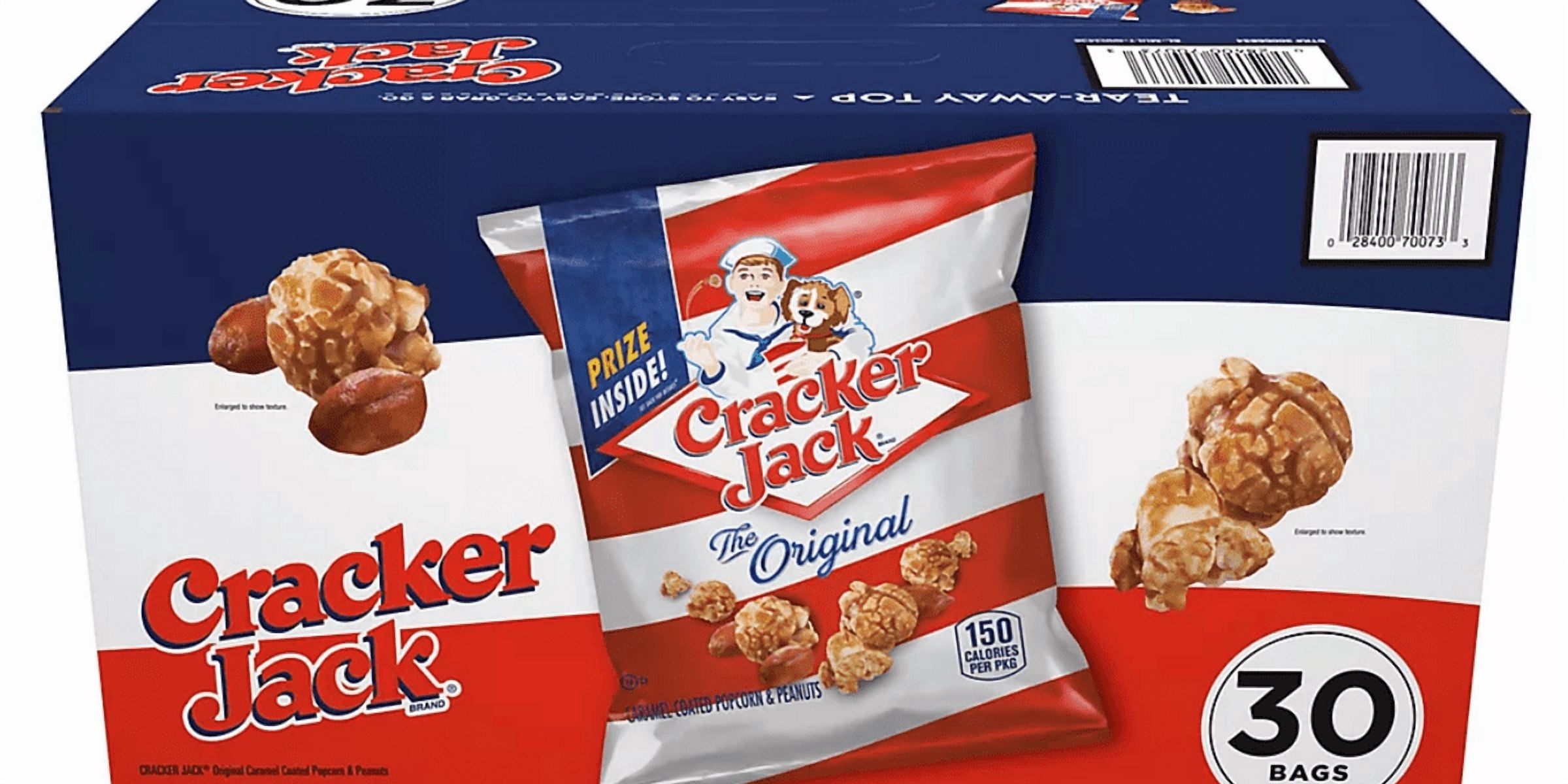 Cracker Jack ORIGINAL Caramel Popcorn with Peanuts • 30 Bags • 1.25 oz EACH • Total 37.5 oz • Classic Stadium Snack • Lunchbox / Office / Vending BULK BOX