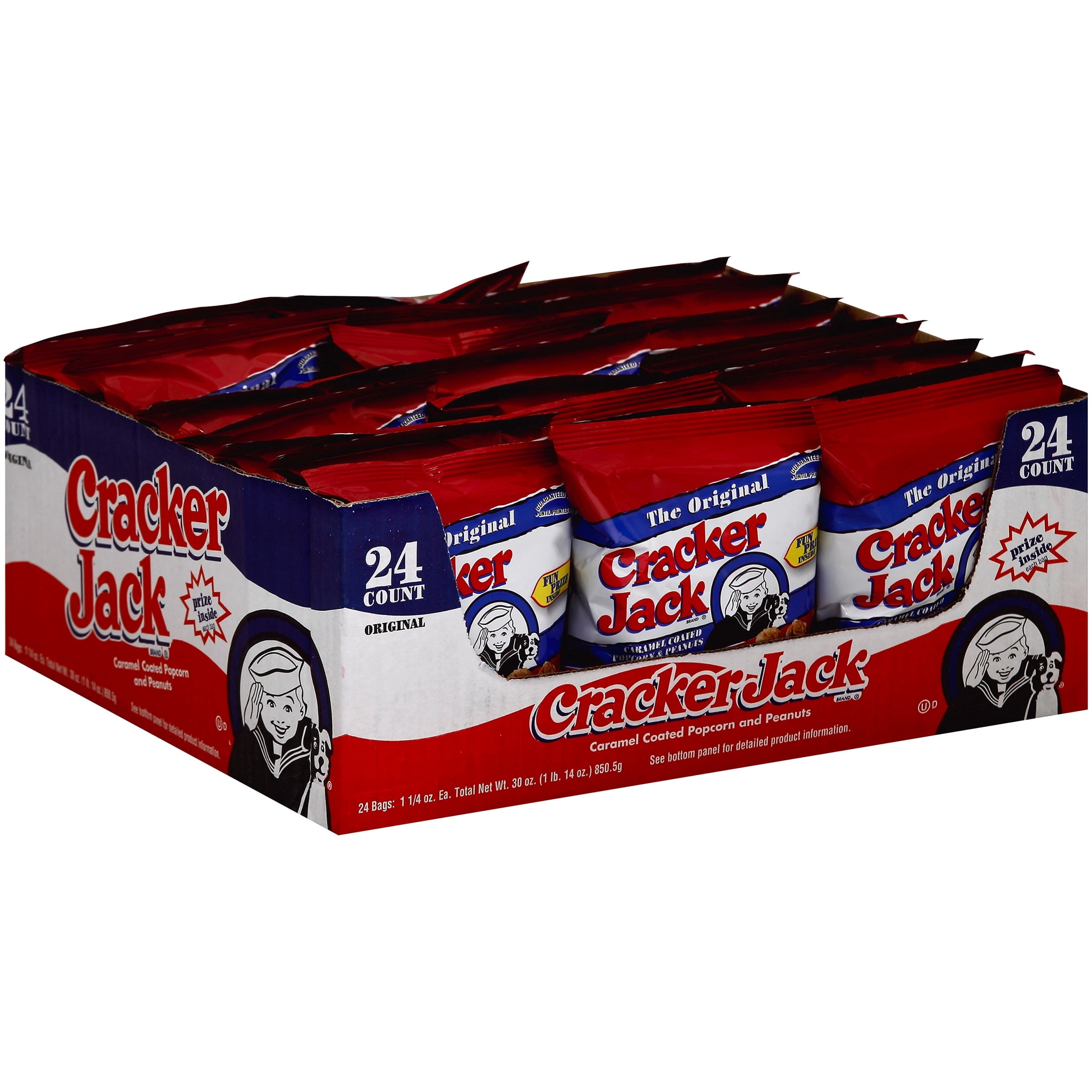 Cracker Jack The Original Caramel Coated Popcorn And Peanuts (24-1.25 Oz) 30 Ounce 24 Count Plastic Bag In Box