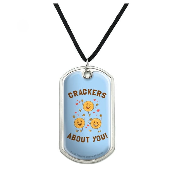 Crackers About You Crazy Love Funny Humor Military Dog Tag Pendant Necklace with Cord