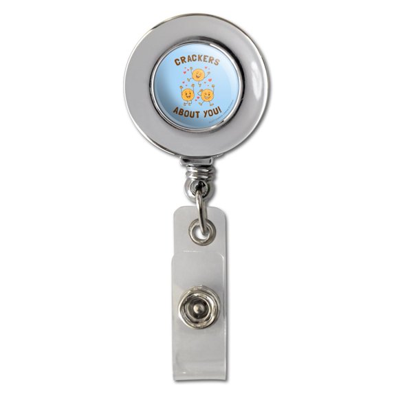 Crackers About You Crazy Love Funny Humor Retractable Reel Chrome Badge ID Card Holder Clip