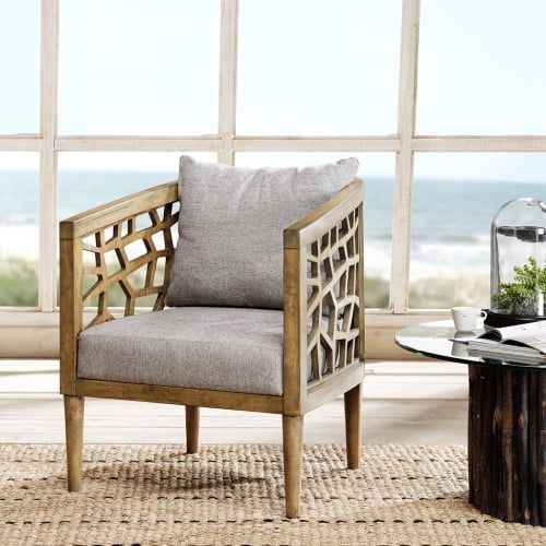Crackle 27" Light Grey Solid Wood Barrel Accent Chair