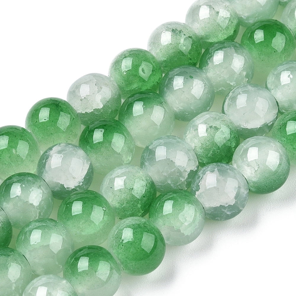 Crackle Baking Painted Imitation Jade Glass Beads Strands Two Tone Round Green 6mm Hole: 1.2mm about 147pcs/strand 31.10''(79cm)