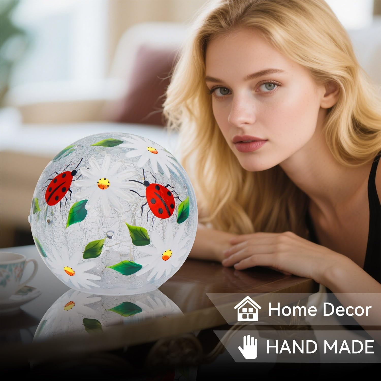 Crackle Glass Ball Lamp, Glass Lighted Globe, Hand-Painted LED Sphere ...