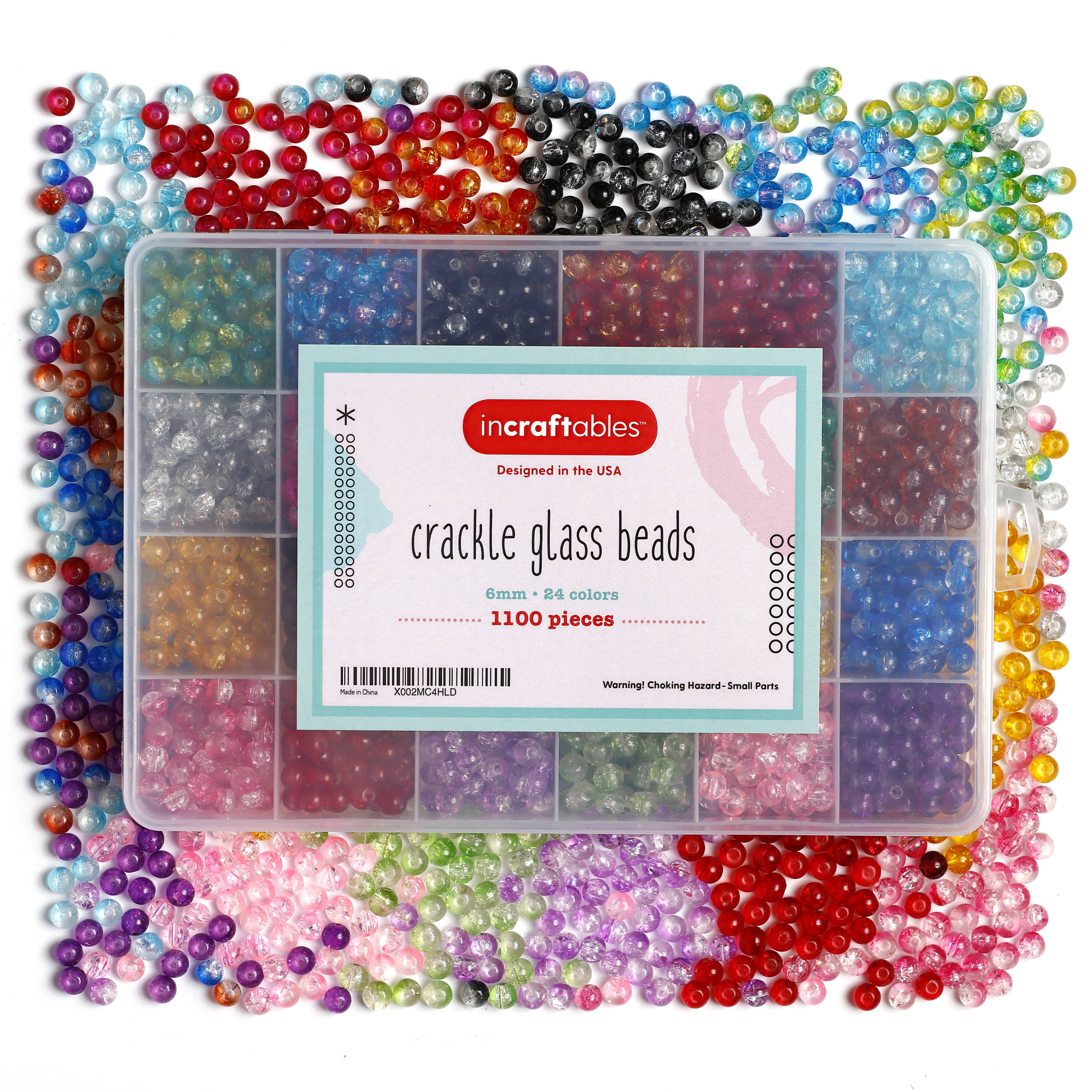 Incraftables Crackle Glass Beads 24 Colors 1100pcs 6mm Kit for Jewelry Making, H