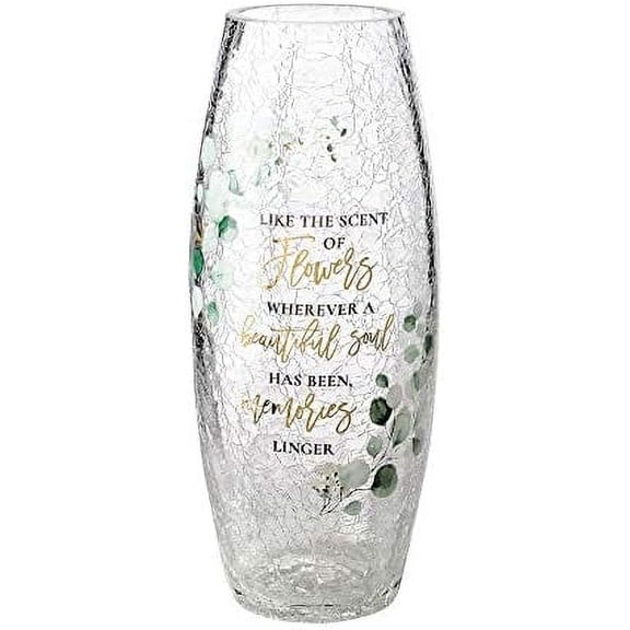 Crackle Glass Memorial Flower Vase with Sympathy Verse$$Home Decor, Kitchen, & Other