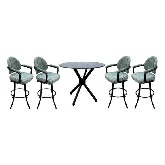 Crackle Glass Metal Pub Set 26" Swivel Counter Stools M-70 Watusi Aqua Black