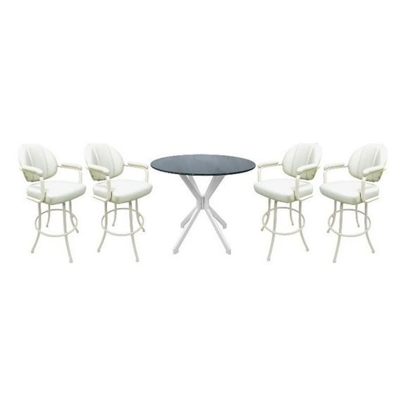 Crackle Glass Metal Pub Set - 30" Swivel Bar Stools M-70 - White Vinyl - White
