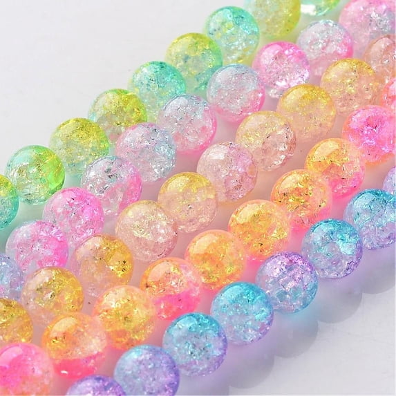 Crackle Glass Round Bead Strands Mixed Color 8mm Hole: 1mm about 49pcs/strand 14.5 inch