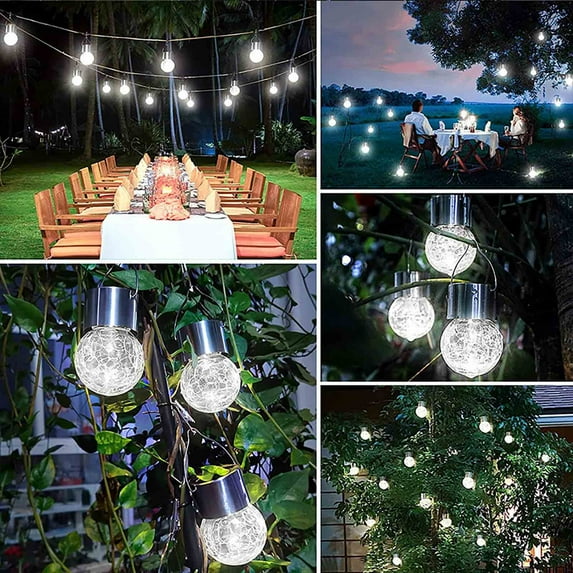 Crackle Glass Solar Hanging Lights Outdoor Waterproof, Multicolor & Warm White LED Solar Powered Garden Decor for Patio Yard Pathway