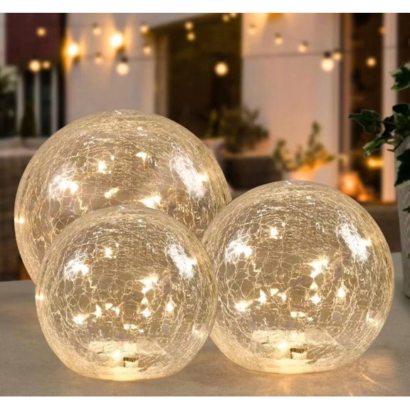Crackle Globe LED Lamp Battery Operated with Timer Gold Mercury Glass Ball Light 3 Sizes Bestseling