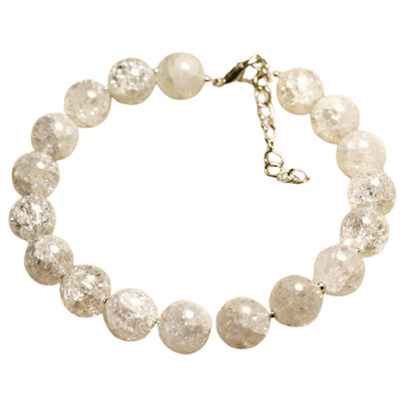 Crackle Quartz 10mm Round Shape Smooth Cut Beads 7 inch Adjustable Silver Plated Clasp Bracelet for men, women, unisex. Link Chain Stacking Bracelet.|LINK_02281
