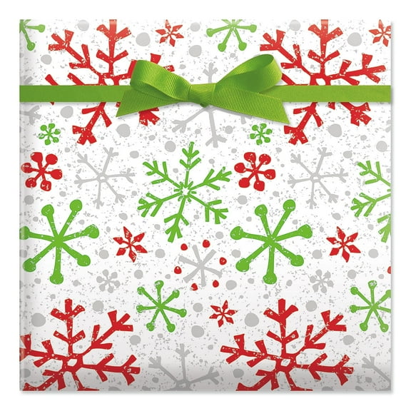 Current Crackle Snow Red Jumbo Christmas Rolled Gift Wrap - 23" x 32', Heavyweight