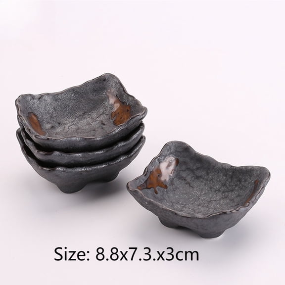 Crackle Texture Asymmetric Square Ceramic Sauce Dishes Tripod Foot Kiln Fired Glaze Mini Serving Bowls For Seasoning Pickles Sushi Dumpling Side Dishes Household Cafe Hotel Tabletop Decor Tableware