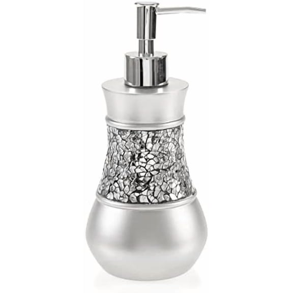Crackled Glass Silver Hand Soap Dispenser for Bathroom, Decorative Countertop Lotion Dispenser, Elegant Liquid Soap Dispenser with Sturdy Pump for Classic Bathroom Décor