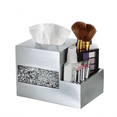 thumbnail image 1 of Crackled Glass Silver Tissue Box Cover Square And Nightstand Organizer For Men & Women - Multi-function Mosaic Glass Tissue Box Holder With Makeup, Phone, Remote Control Holder Organizer For Table, 1 of 6