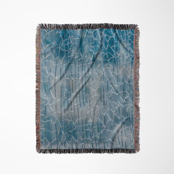 Crackled Glass Texture. Blue Color, Woven Blanket