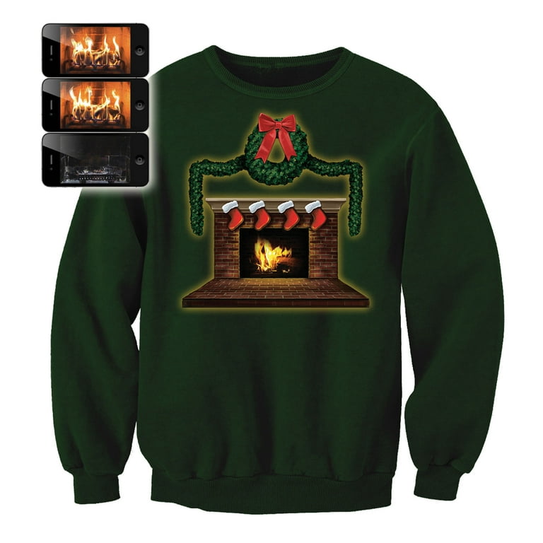 Crackling Fireplace Ugly Christmas Sweatshirt Digital Dudz Animated Xmas Sweater Walmart
