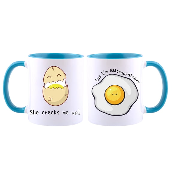 She Cracks Me Up! Cus I’m Eggtraordinary Coffee Mugs,Blue Coffee Cup Couples Sets - Funny His & Her Gifts - Husband and Wife Anniversary Presents - Wedding or Engagement Gift
