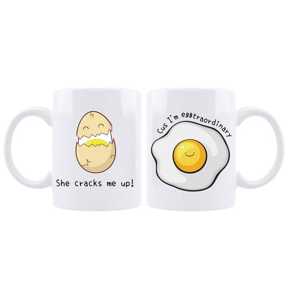 She Cracks Me Up! Cus I’m Eggtraordinary Coffee Mugs,White Coffee Cup Couples Sets - Funny His & Her Gifts - Husband and Wife Anniversary Presents - Wedding or Engagement Gift