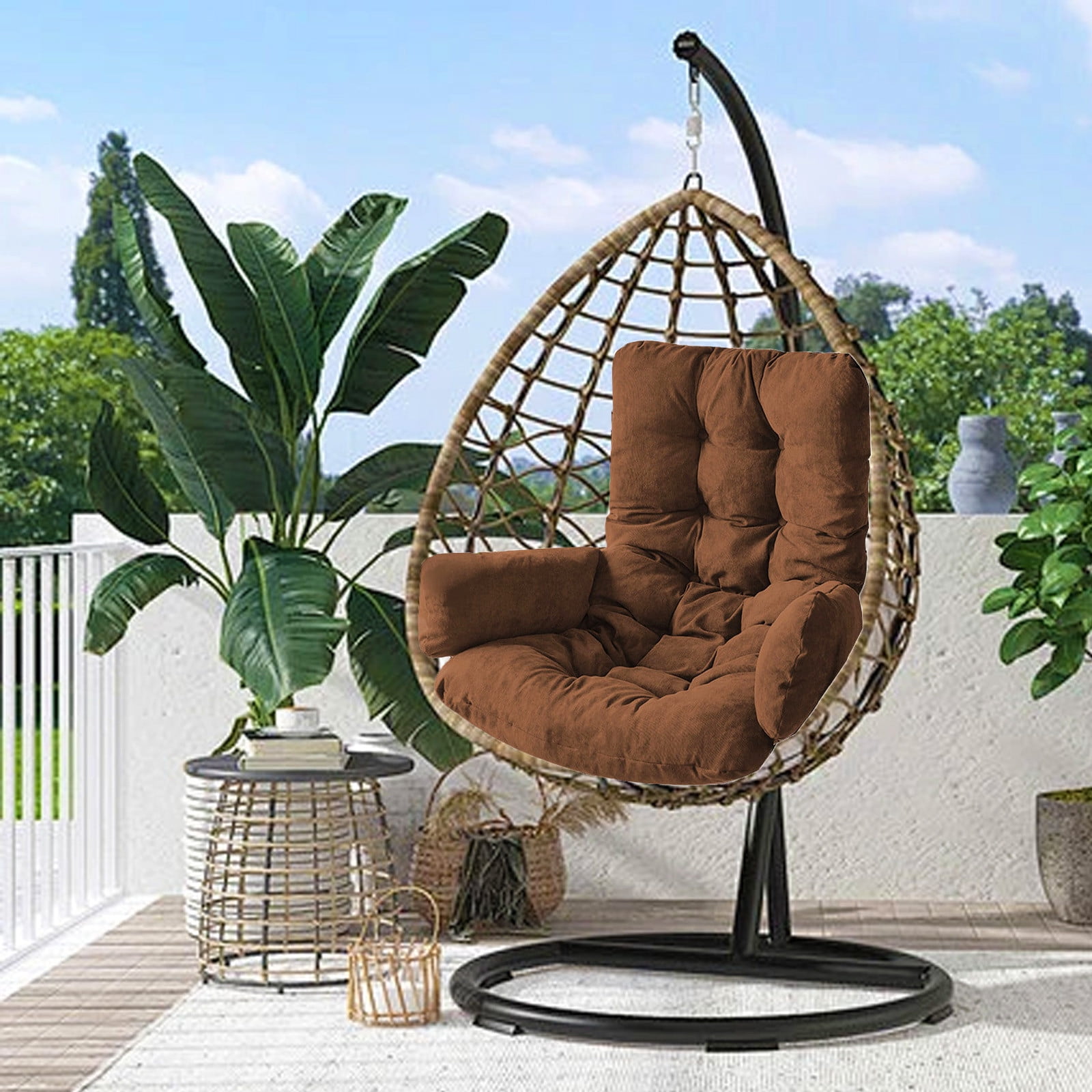 Cradle Hanging Chair Cushion for Outdoor - Thicken Waterproof Egg Chair Cushion Replacement, 47x23.6 Inch High Back Swing Hammock Chair Cushion for Indoor Outdoor Patio Garden (Coffee)