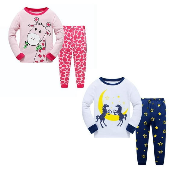 CradlePlanet 100% Cotton Kids Pajama Set - 2 Pack Pink, Blue