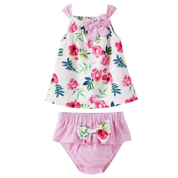 CradlePlanet Baby Girl Flower Bow Sleeveless Top With Shorts, Pink