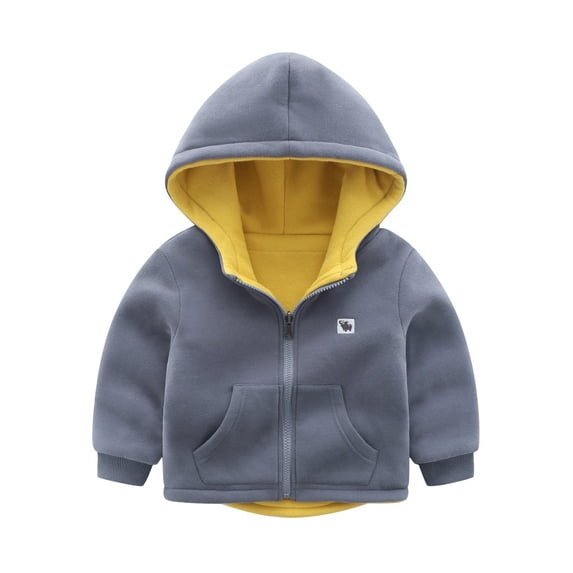 CradlePlanet Toddler Big Boys Winter Warm Fleece Hoodie SweatShirt Zipper Jacket Gray, Yellow