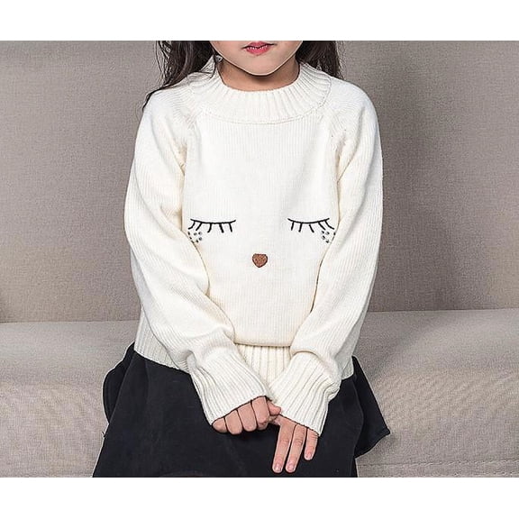 CradlePlanet Toddler Girls 100% Cotton White Pullover Winter Sweater