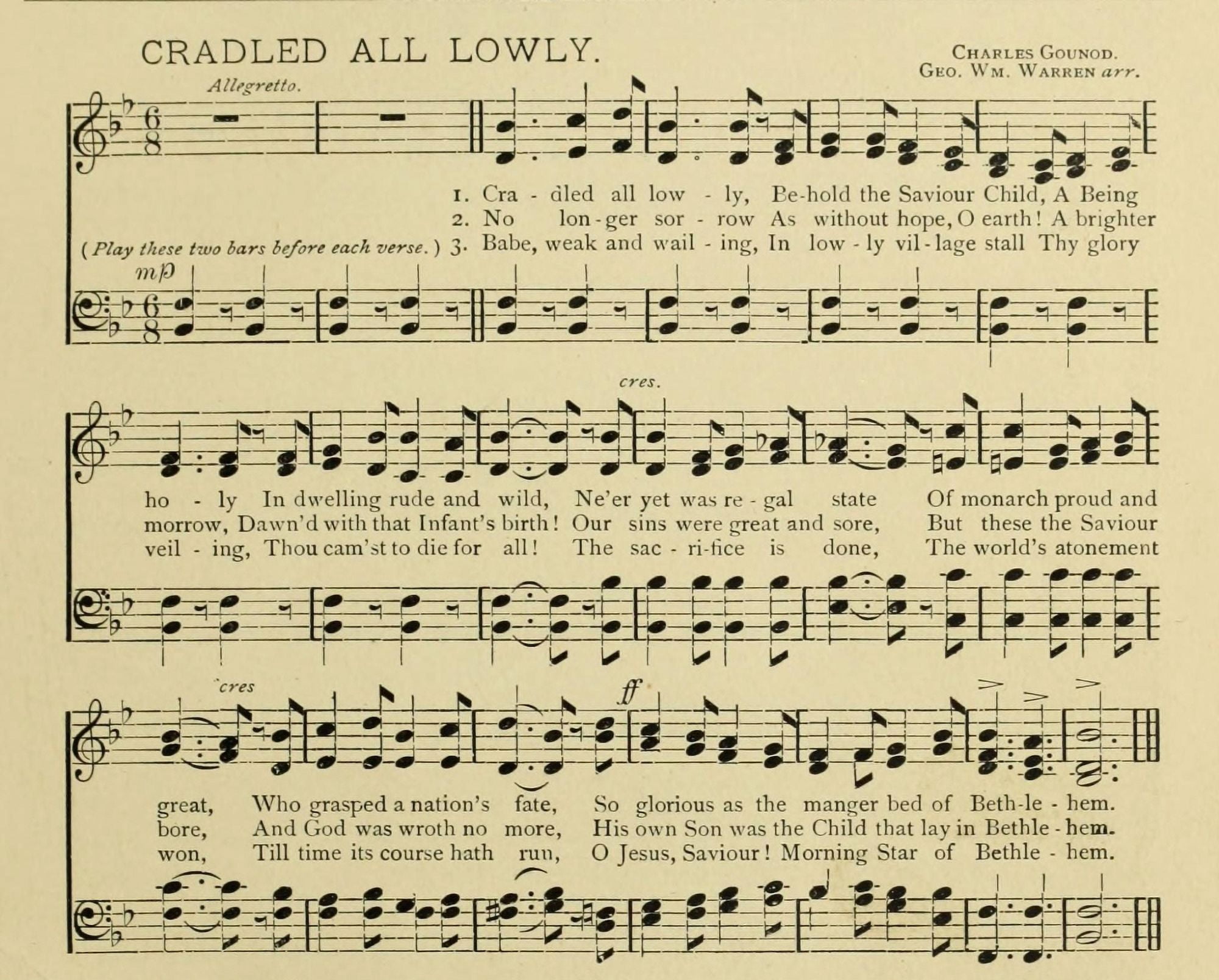 Cradled All Lowly Gounod Christmas Songs 1891 Canvas Art - (18 x 24)