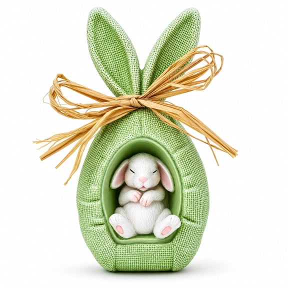 Rustic Bunny Nest Egg Green Burlap-Style Easter Ornament with Raffia Bow