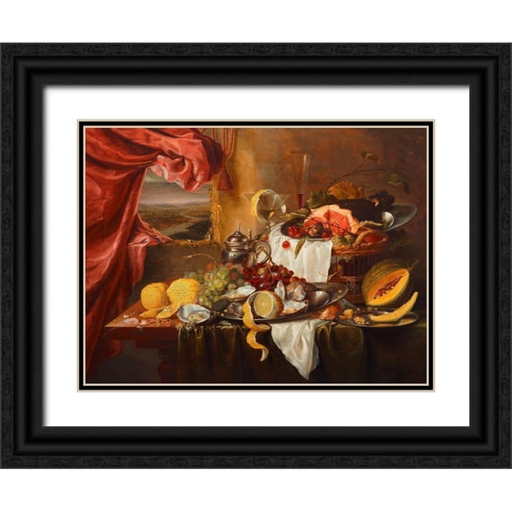 Craen, Laurens 18x15 Black Ornate Wood Framed with Double Matting Museum Art Print Titled - Still life with imaginary view